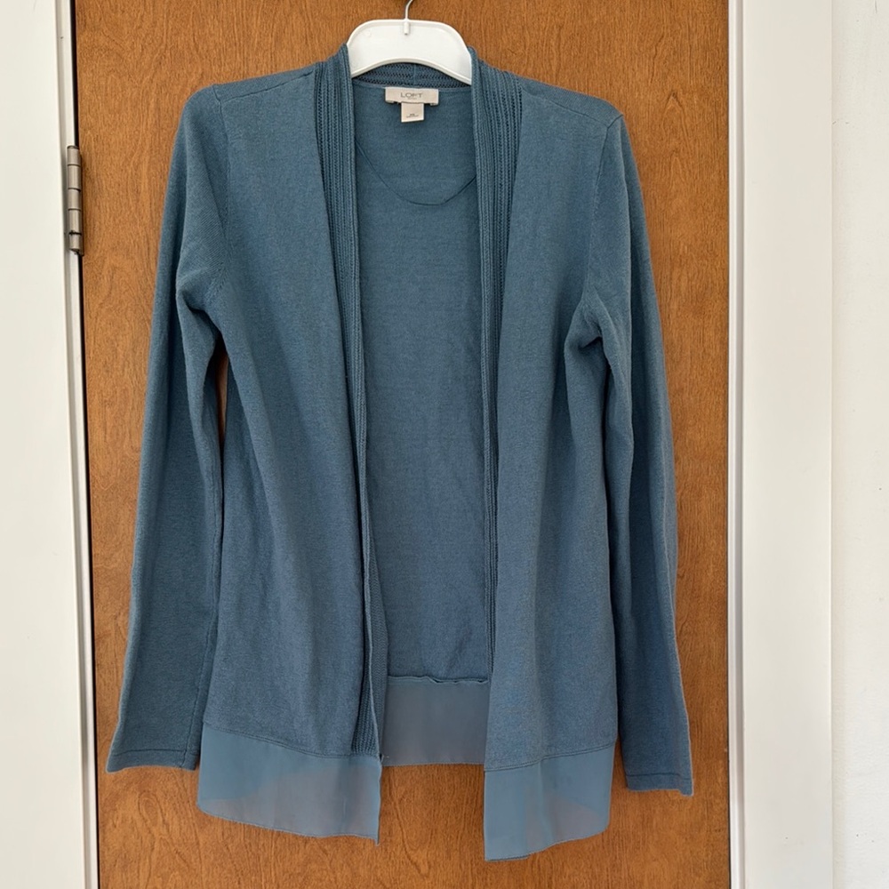 LOFT Blue Cardigan Sweater Lightweight Open-Front